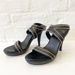 Colleen Cordero || Studded Strappy Heels Black Gold 6.5